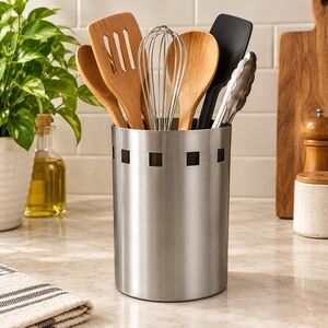 Oneida Stainless Steel Utensil Holder Caddy Silver Kitchen Organizer 6" Tall